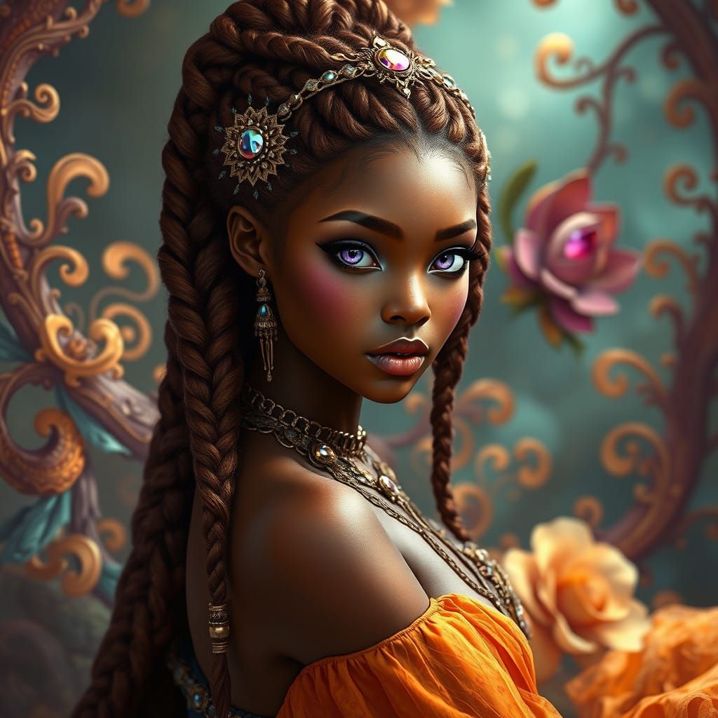 Elegant Apricot Princess in Vibrant Fantasy Realm