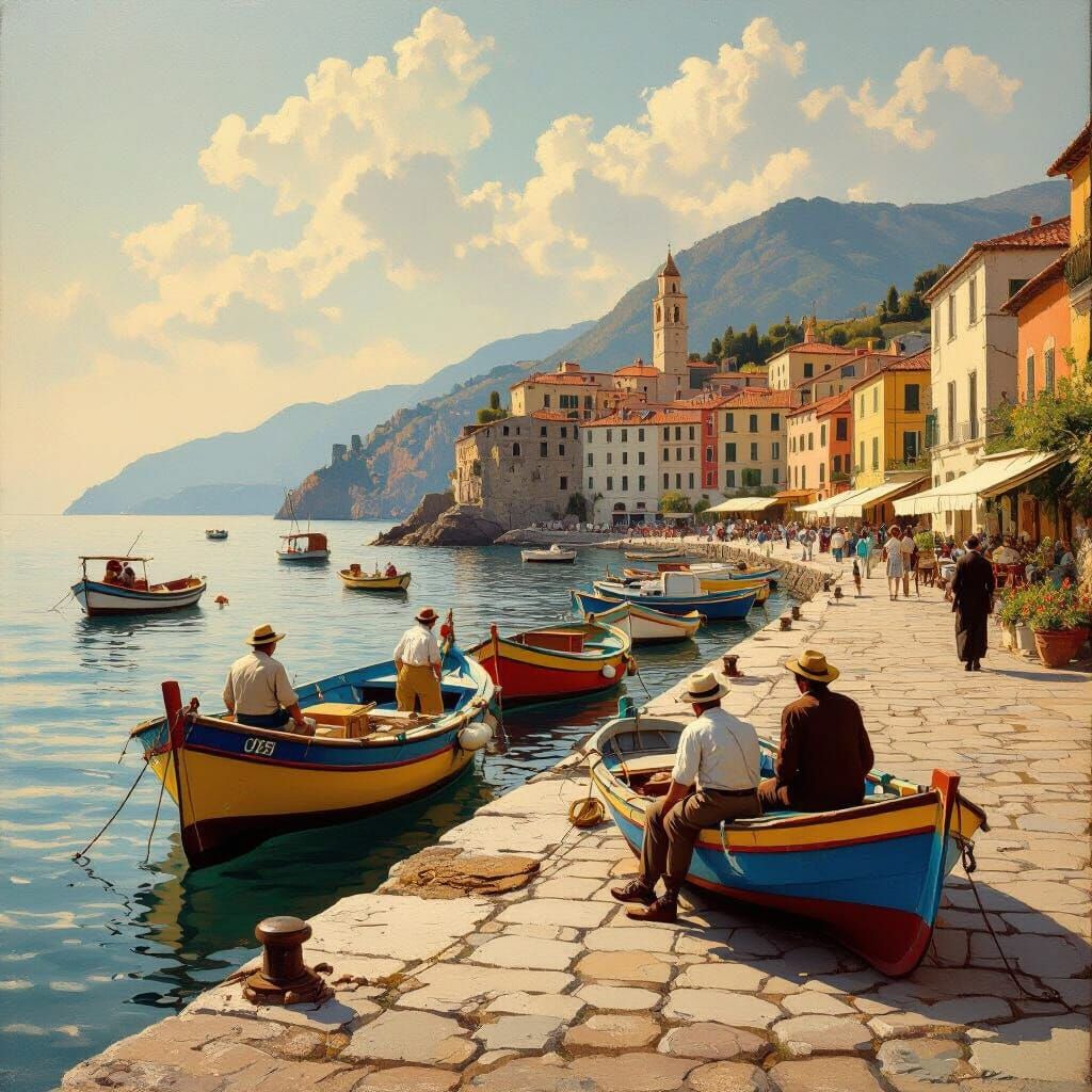 Coastal View of Cetara in Mediterranean Light