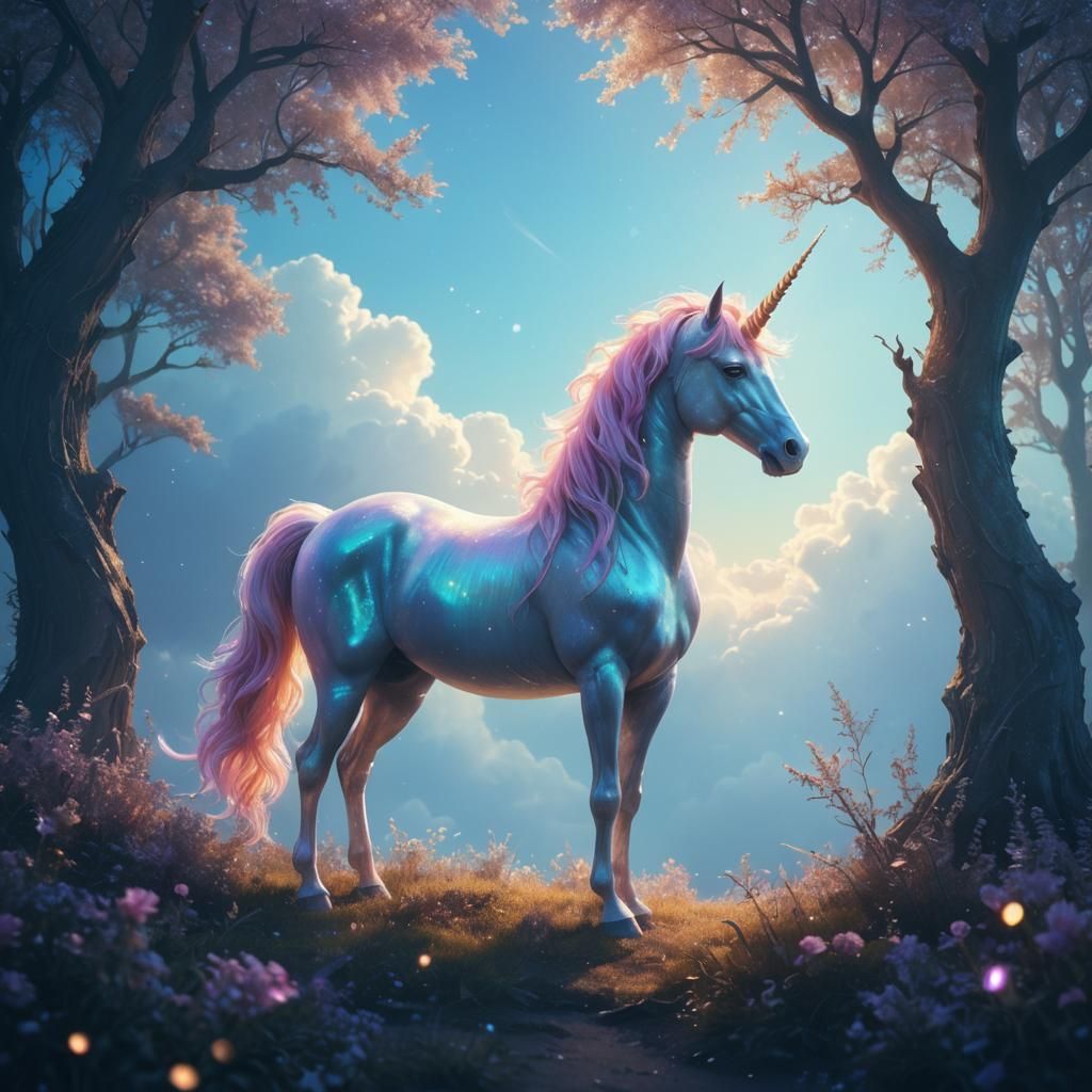 Ethereal Unicorn Horn in Vibrant Gradient Sky