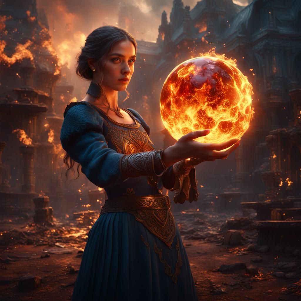 Girl Holding Fire Globe: Fantasy Concept Art