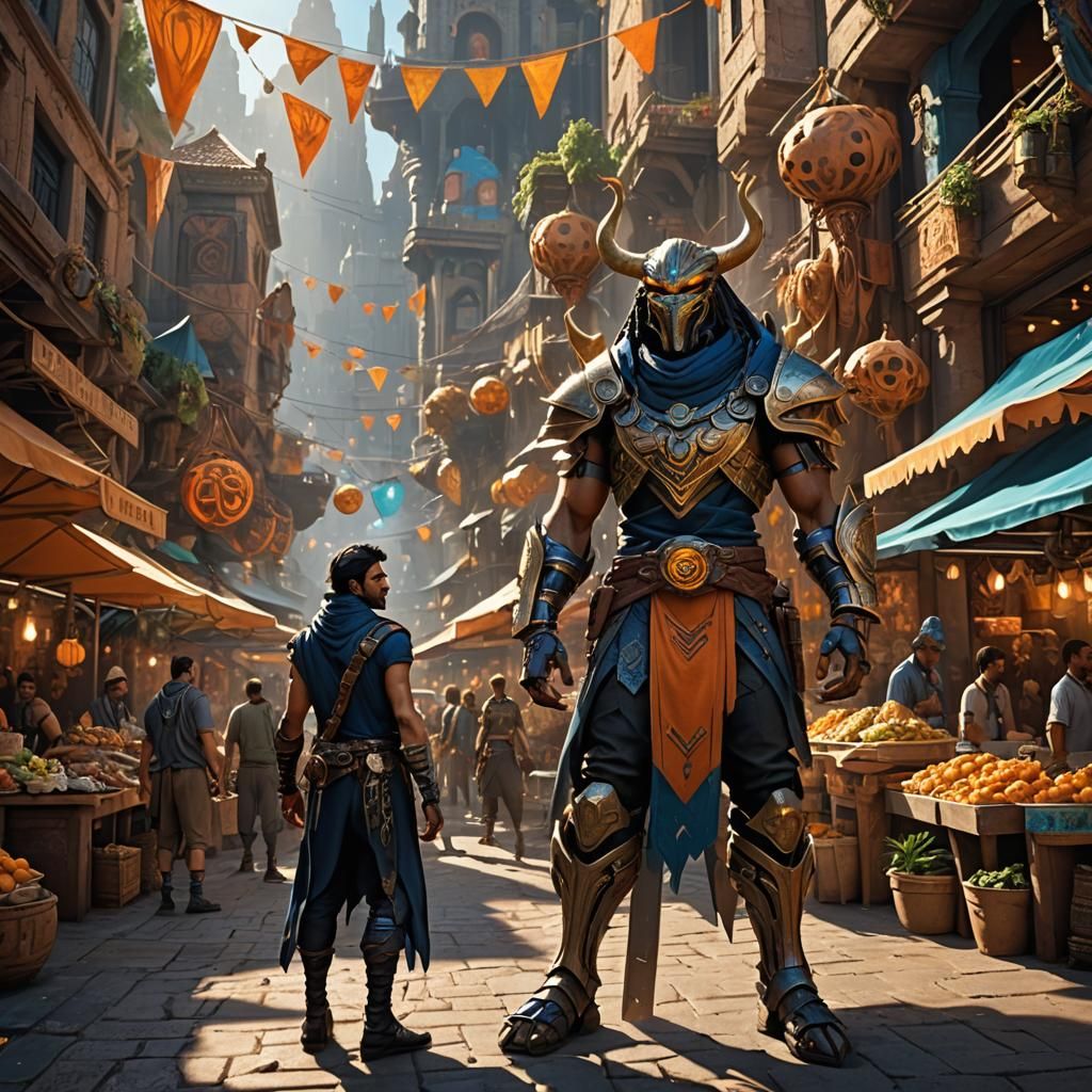 Exotic Fantasy Market with Shifter in Digital Painting Style