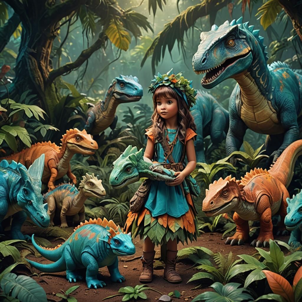 Doll and Dinosaur Babies in Fantasy Forest