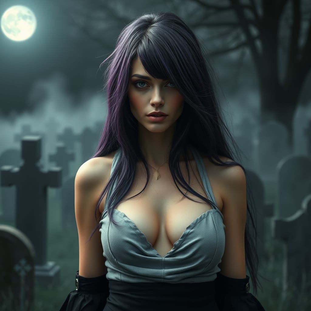 Gothic Woman in Graveyard, Digital Art