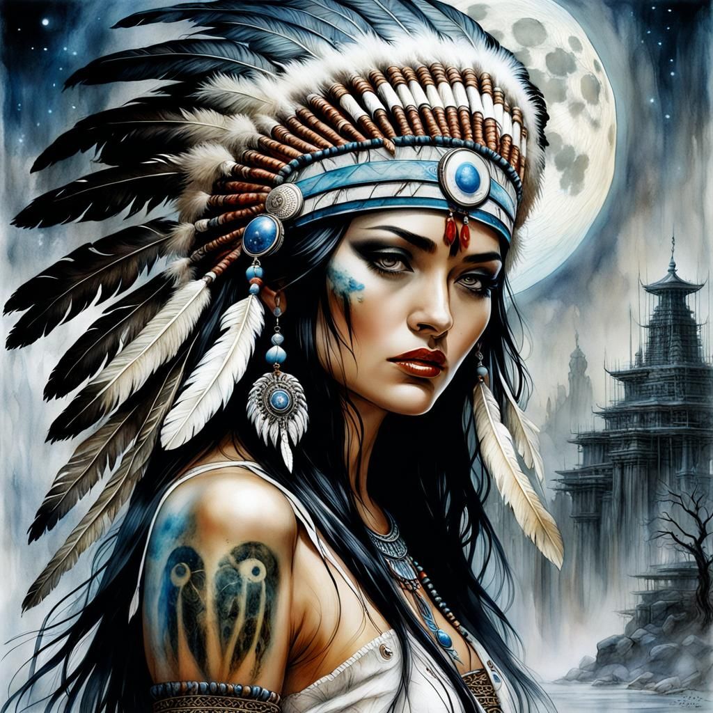 Girl with Headdress: Surreal Fantasy Art