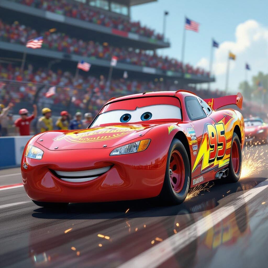 Lightning McQueen in Dynamic Motion with Flame Decals