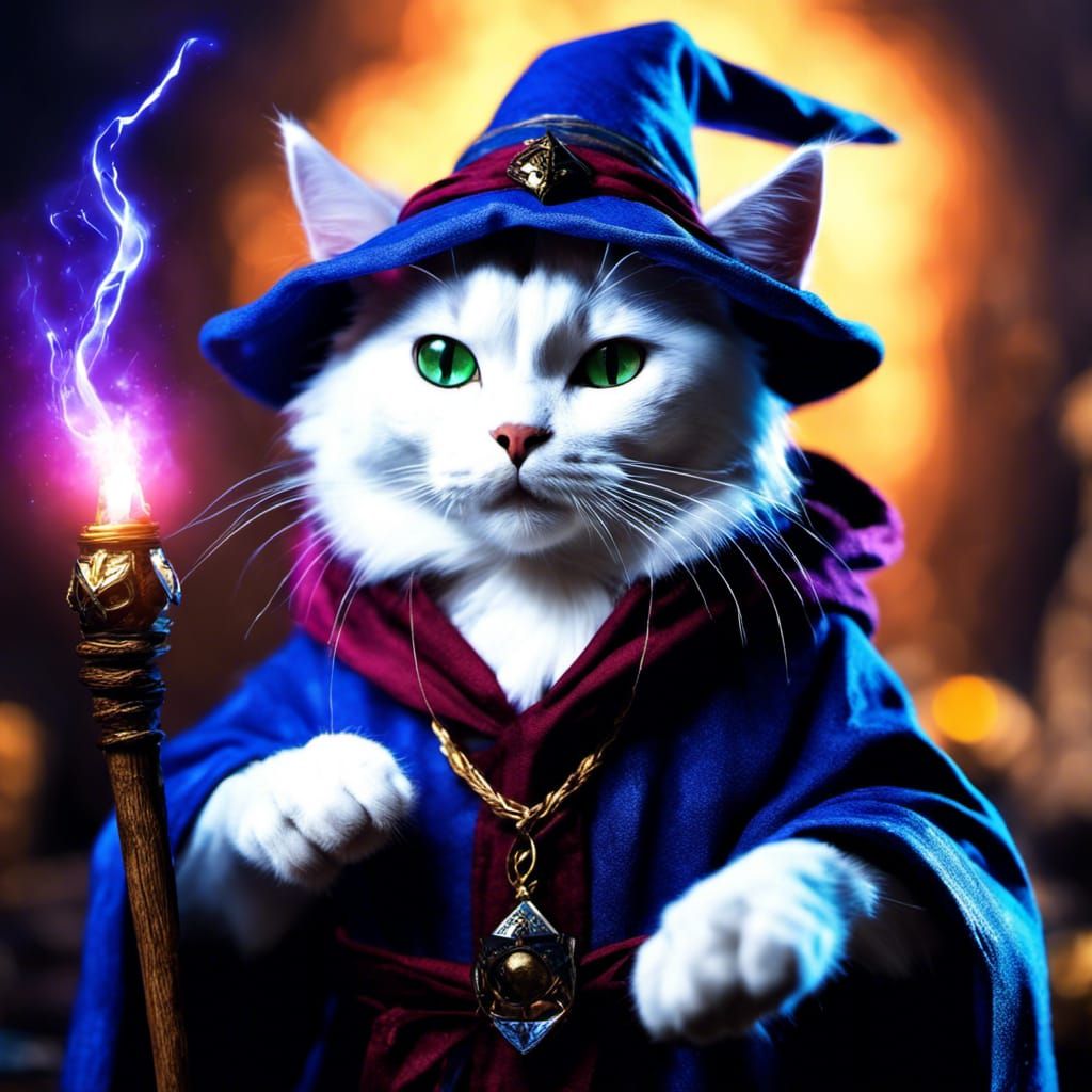 Dark Fantasy Cat Wizard Casting Arcane Magic