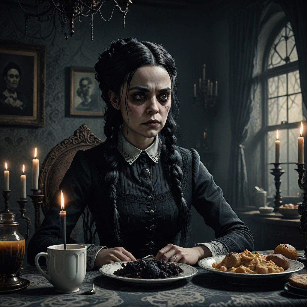 Wednesday's Gothic Despair in Victorian Elegance
