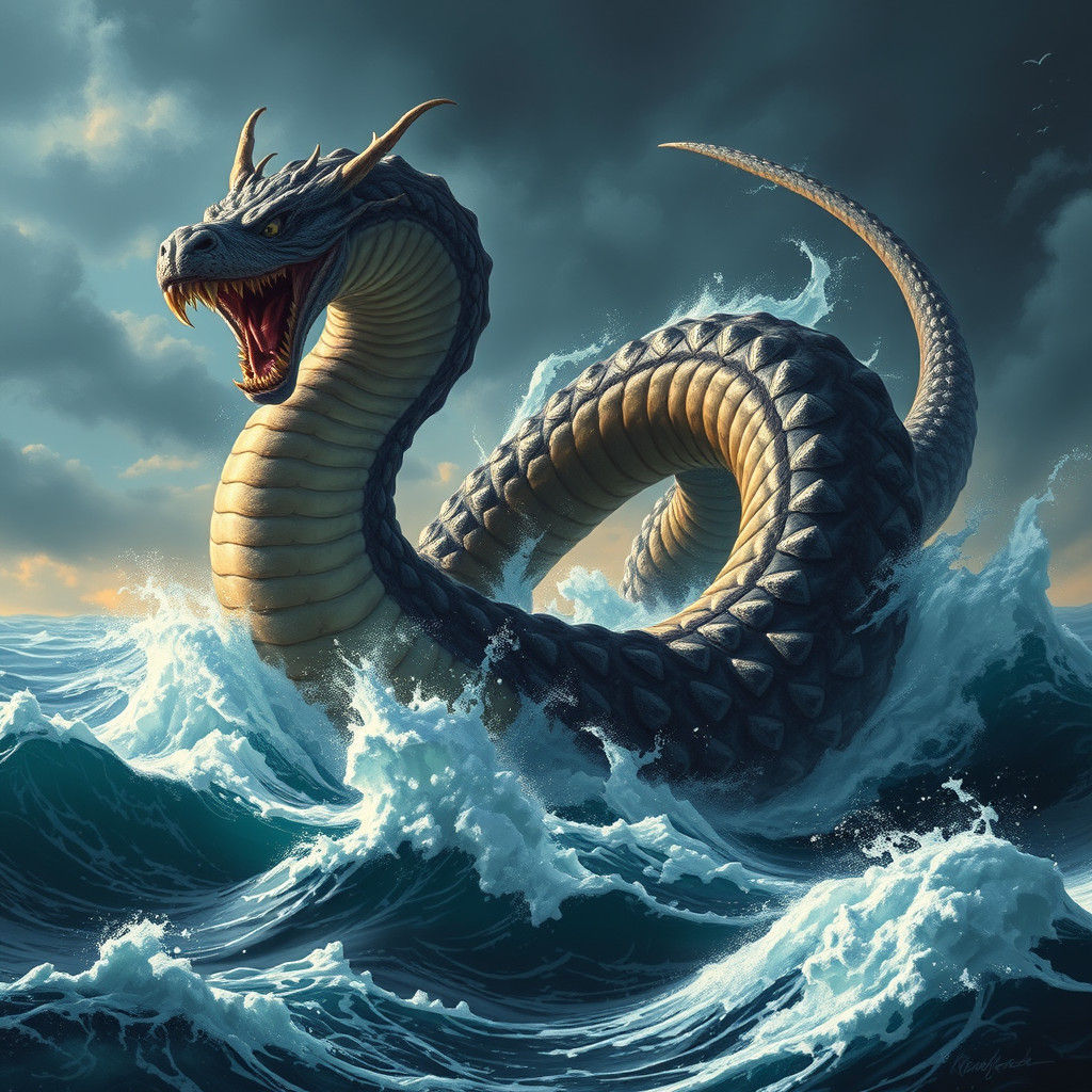 Jormungandr Emerges: A Frank Frazetta-esque Vision