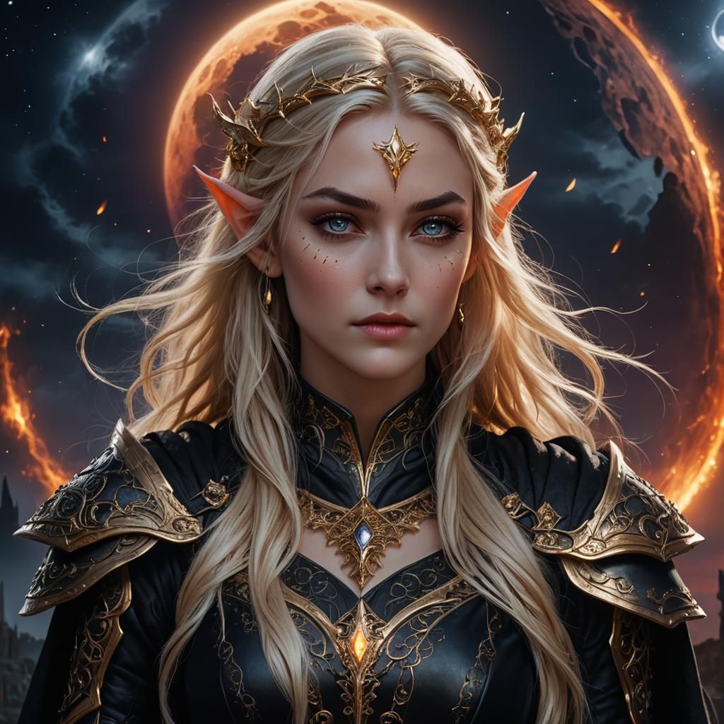 Elven Sorceress Portrait with Dazzling Night Sky