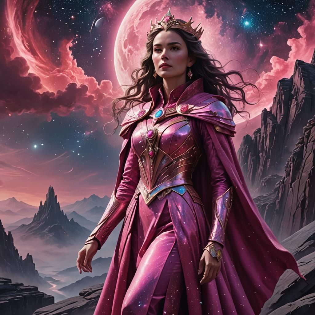 Regal Lunar Queen in Rose-Pink Suit