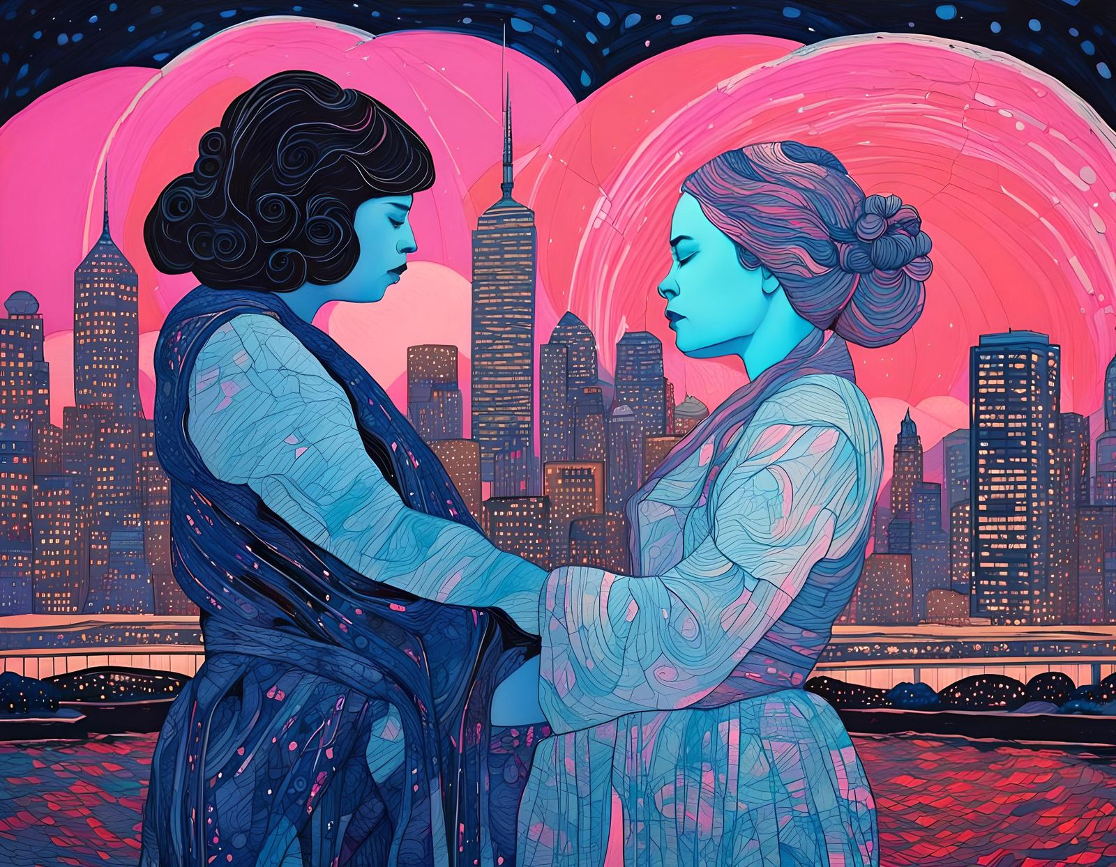 Empresses in Loving Embrace, Cyberpunk Art