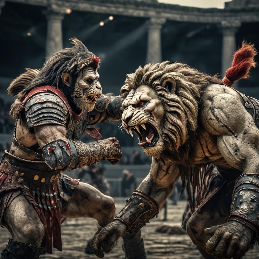 Zombie Gladiators Clash in Roman Arena: Hyperrealistic