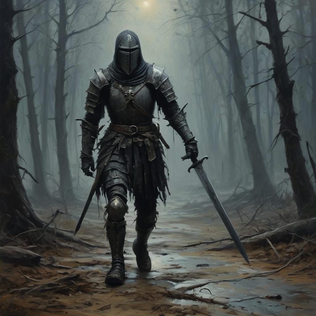 Eerie Knight Puppet in Dark Fantasy Scene