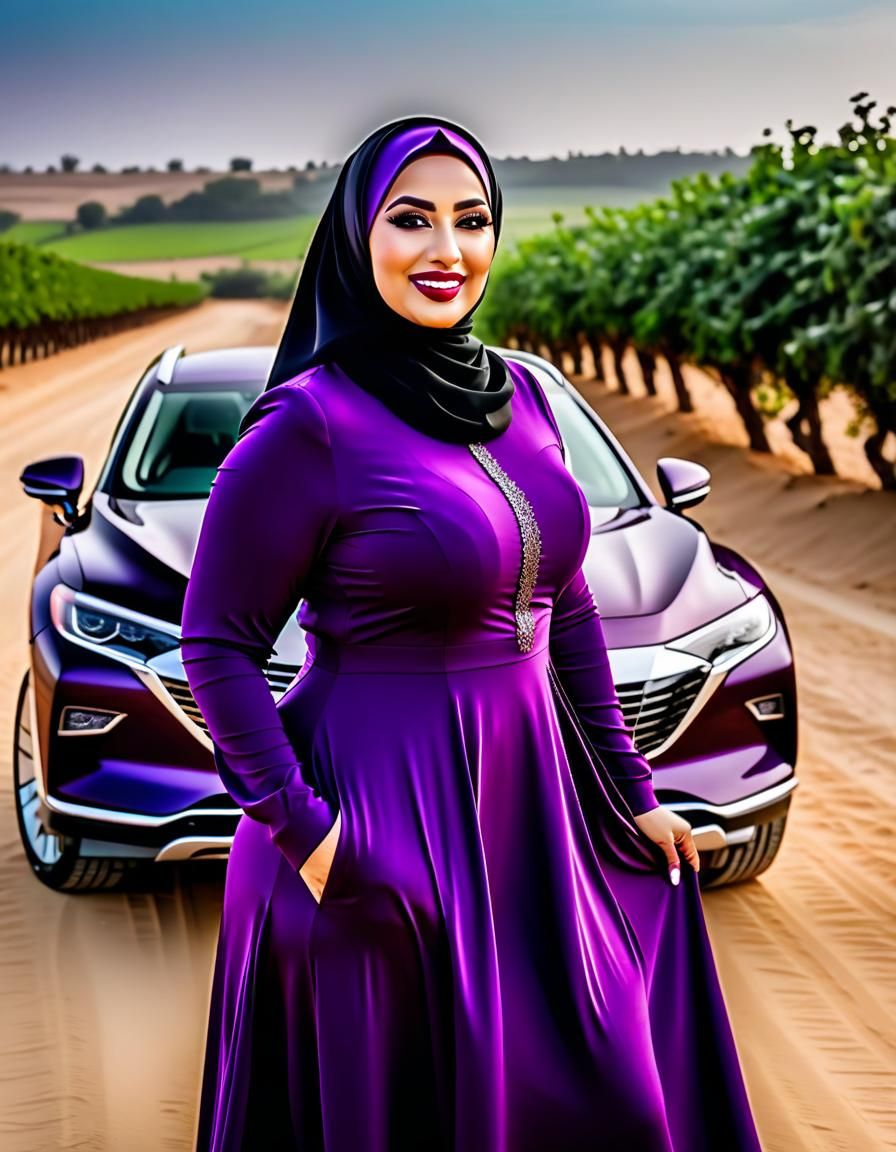 Middle Eastern Woman in Purple Dress, Realistic Photo