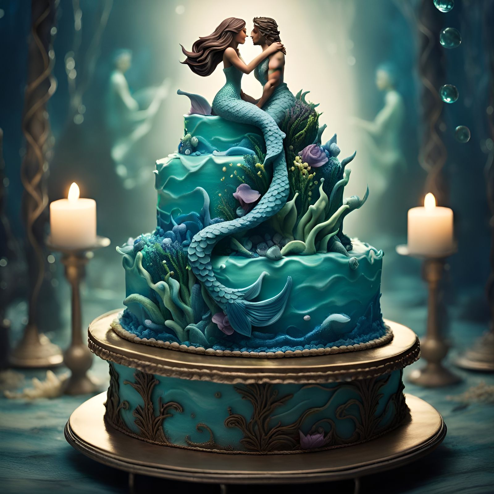 Fantasy Wedding Cake with Mermaid Theme