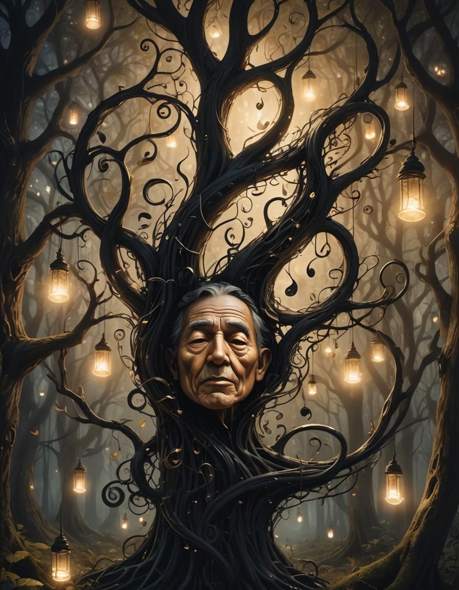 Mystical Music Note in Misty Moonlit Forest