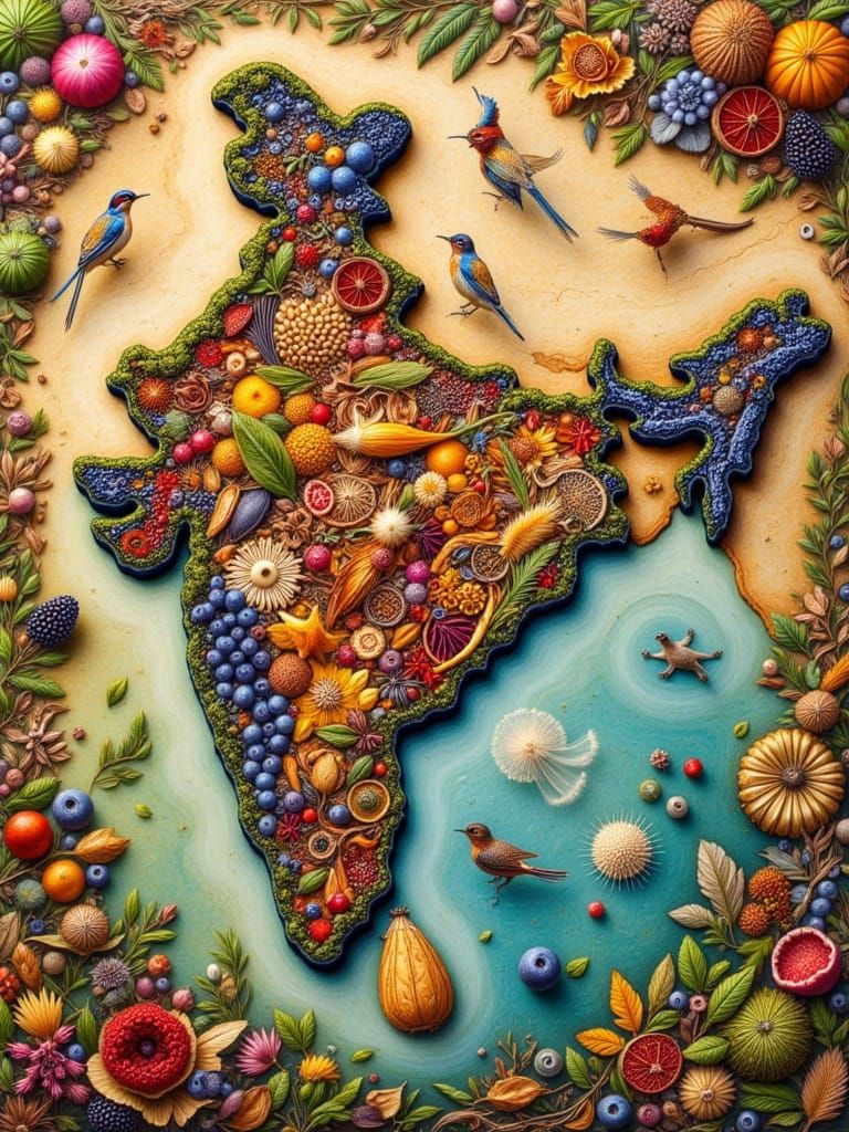 India Map Art Made From Spices and Grains