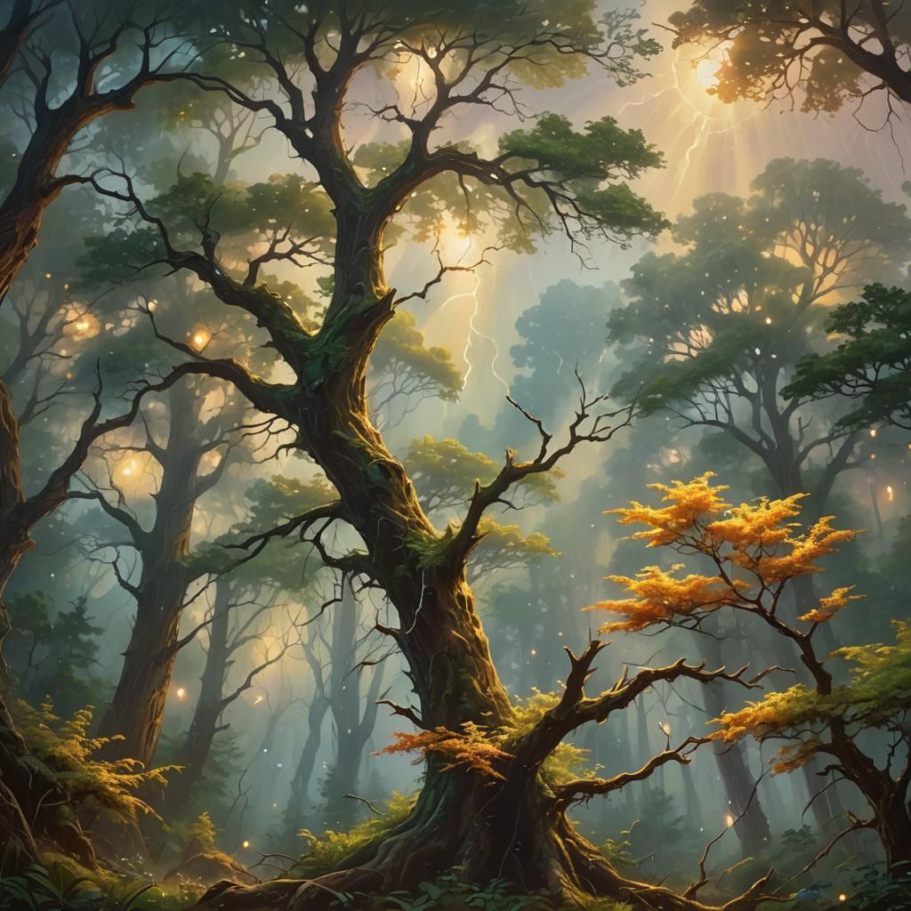 Mystical Thunderstorm in Eagle Forest: Ethereal Fantasy