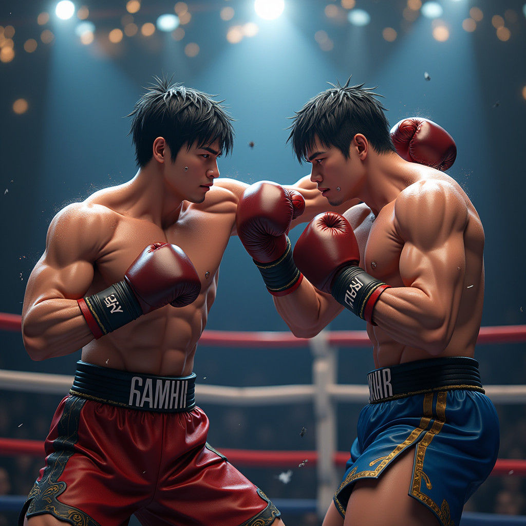 Intense Boxing Match in Detailed 3D Anime Style