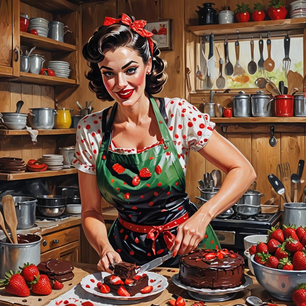 Impasto Painting: Pin-Up Baker in a Kitchen