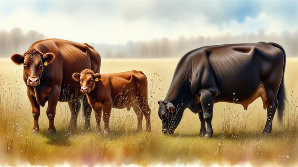 Aberdeen Angus Cows in Watercolor