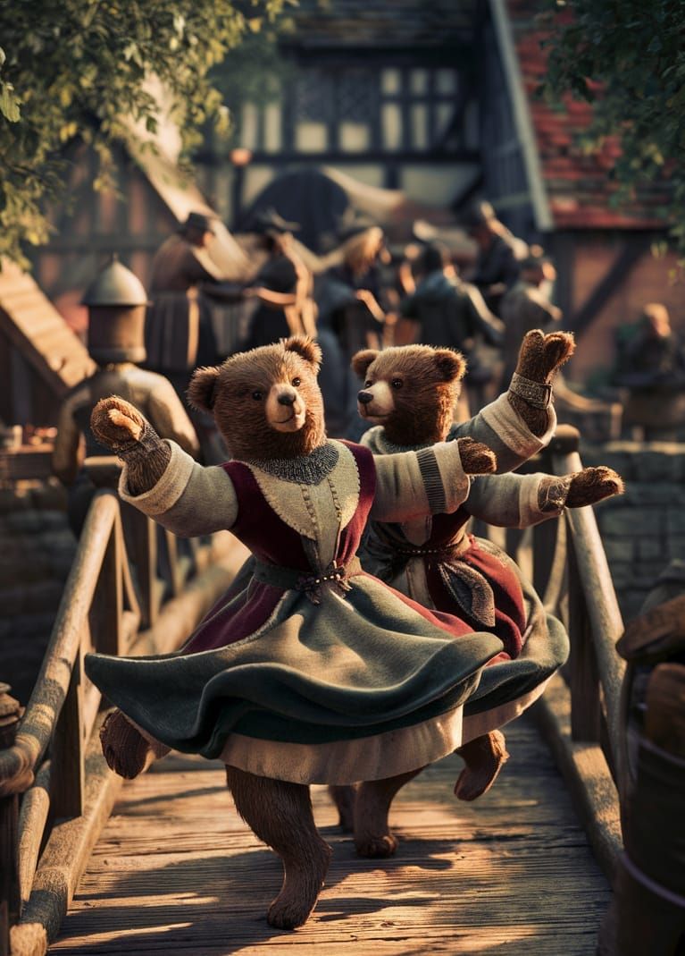 Steampunk Bears Perform Morris Dance in Castle Combe
