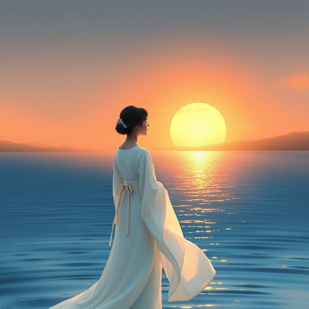 Serene Asian Woman in Dreamy Hanfu Gaze