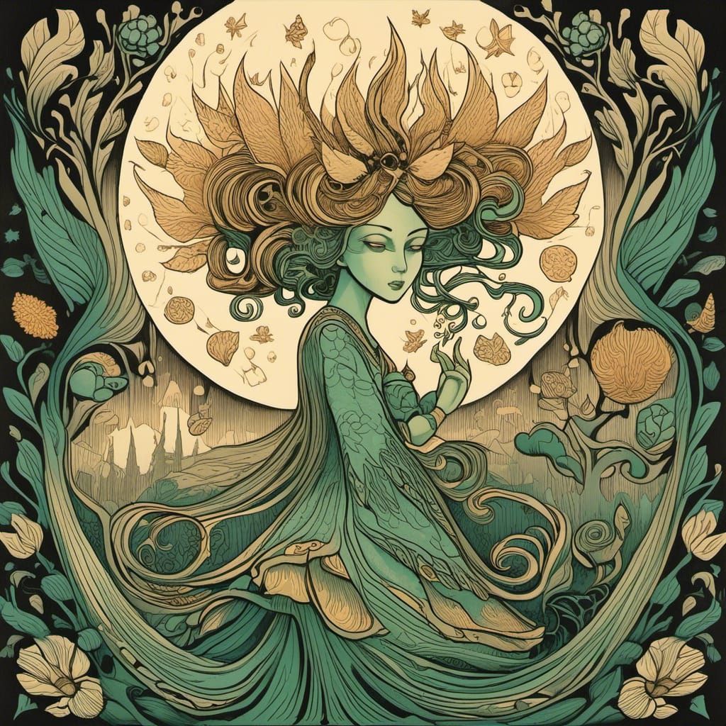 Enchanted Forest Fairy in Block Print Style