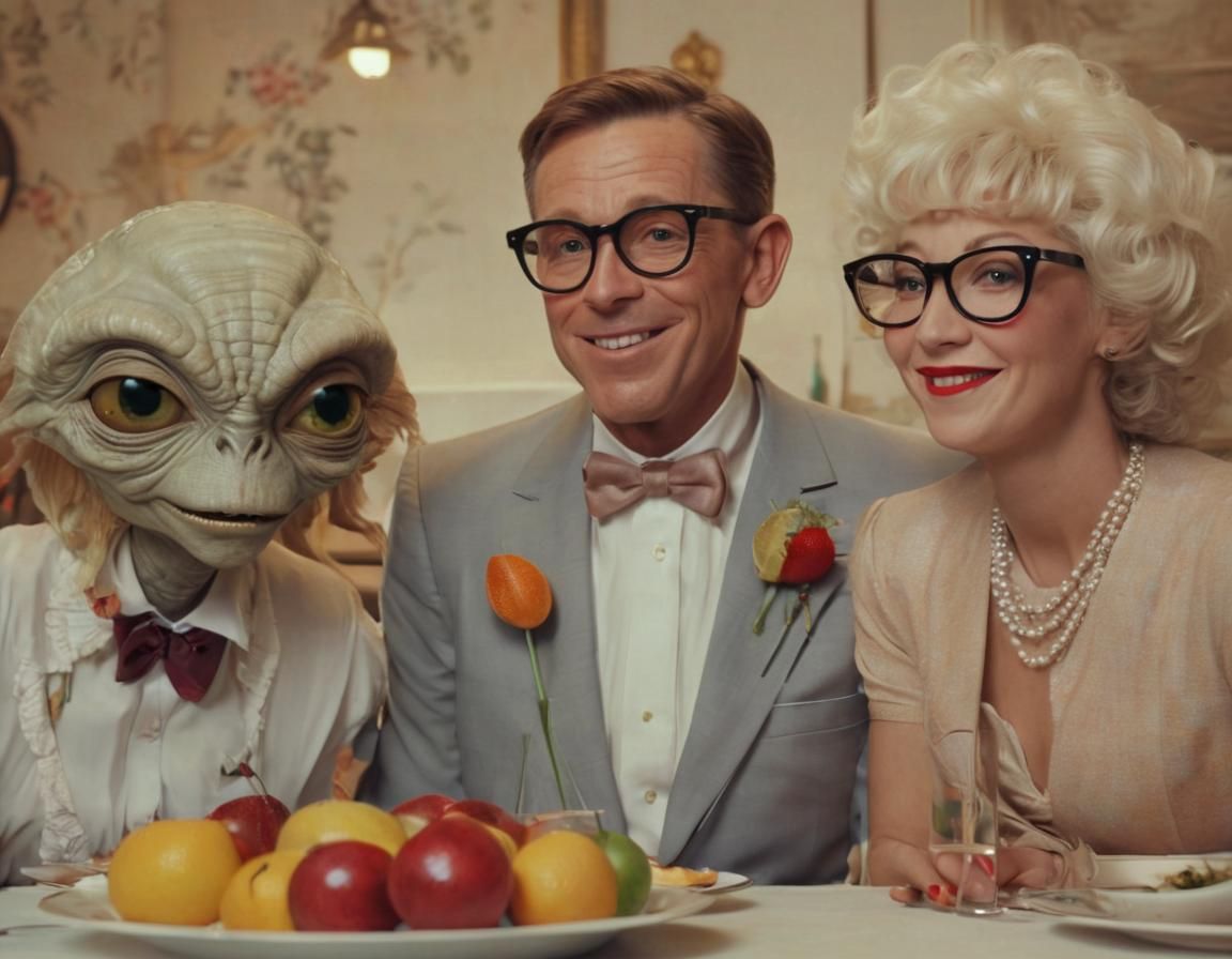 Retro Lake House: Aliens and Humans Socializing