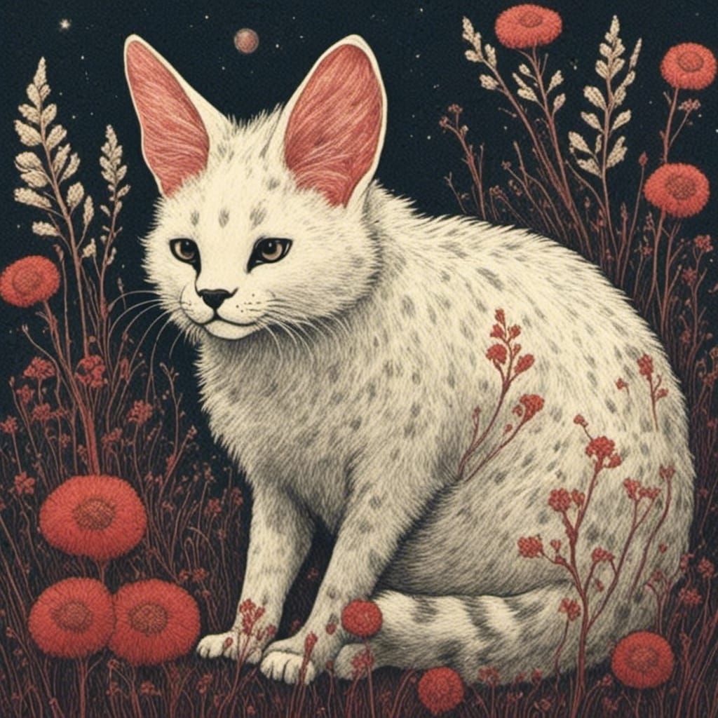 Leucistic Serval in a Song-Inspired Digital Style