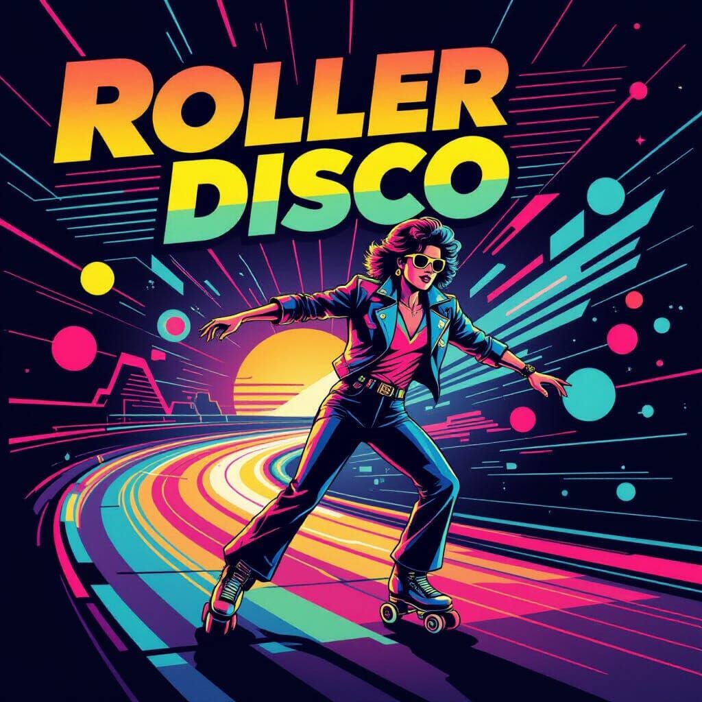 Roller Disco 80s Poster Art with Neon Colors