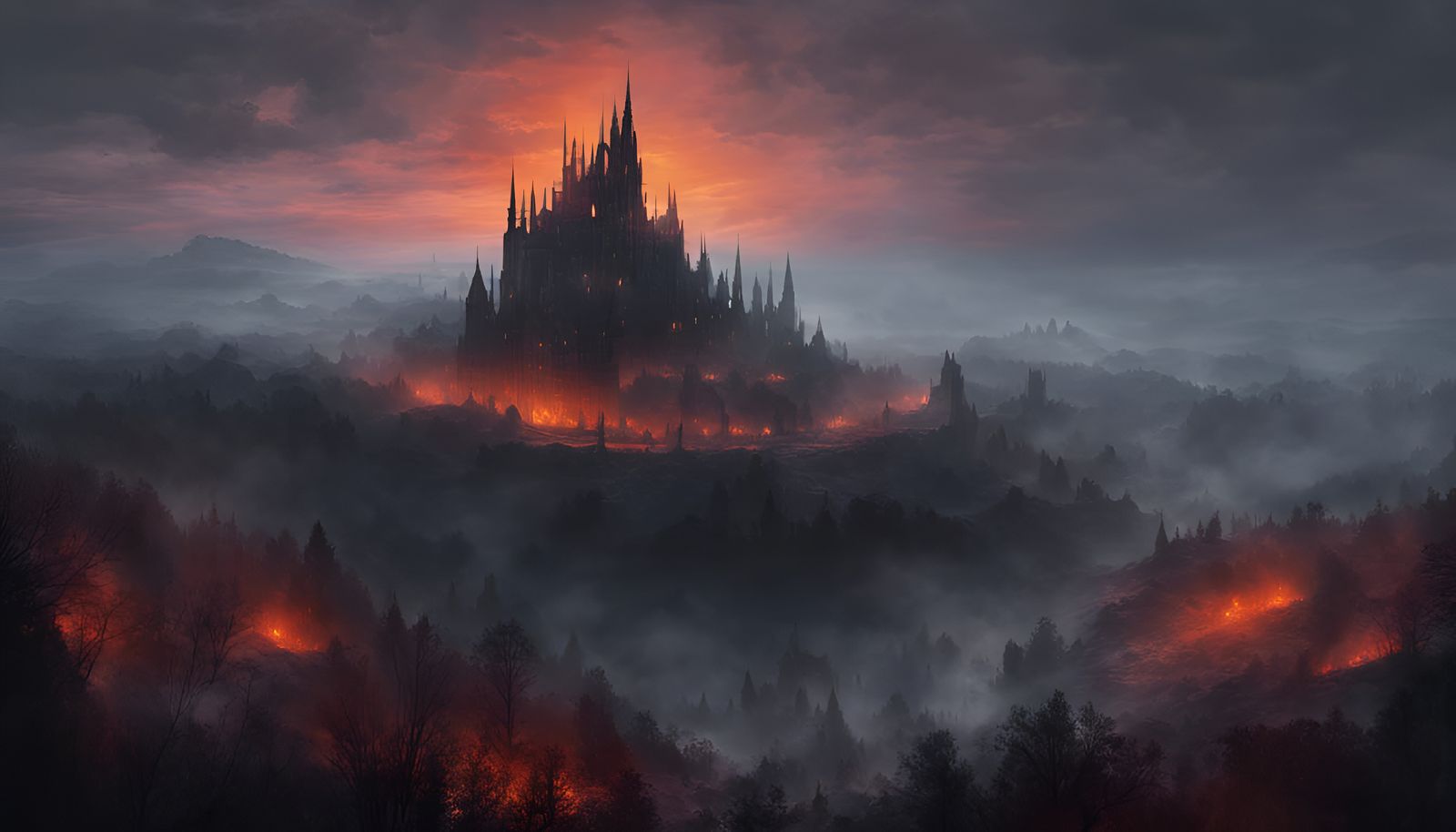Burning City in Dark Forest: a Dark Fantasy Concept