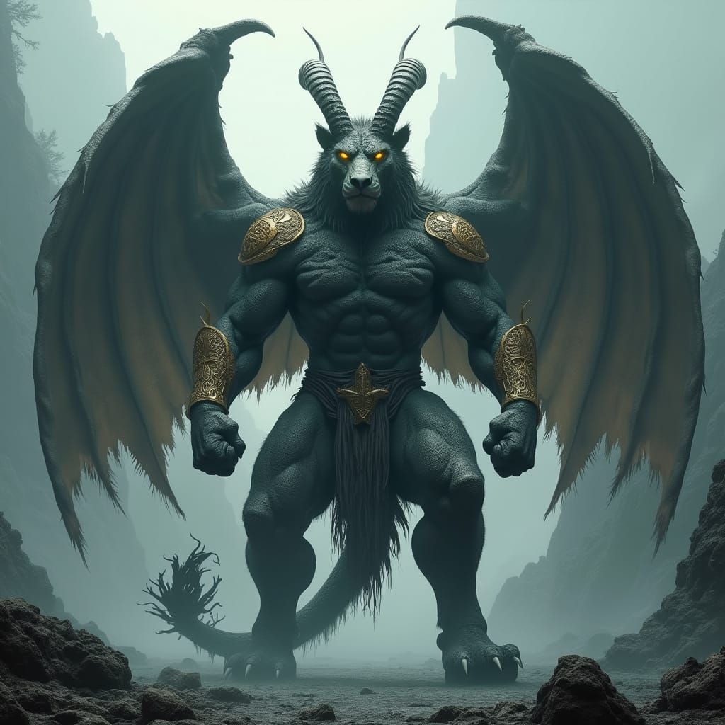 Muscular Magagoni Creature Stands Majestically in a Mystical...