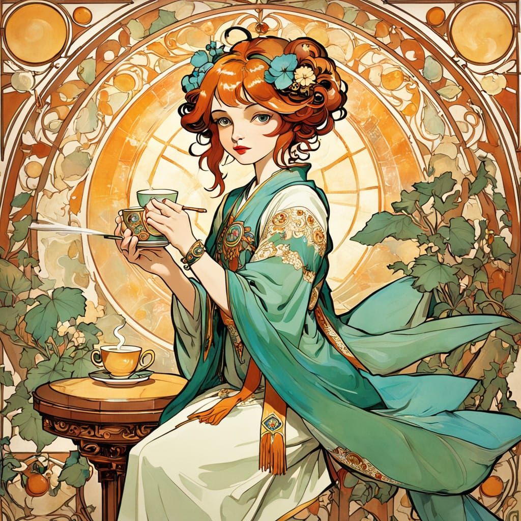 Imaginative Vienna Coffeehouse Scene in Ornate Art Nouveau S...