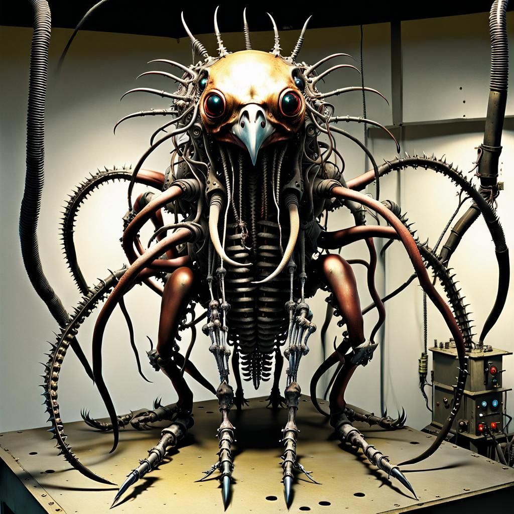 Nightmarish Biomechanical Horror in Derelict Penguin Factory