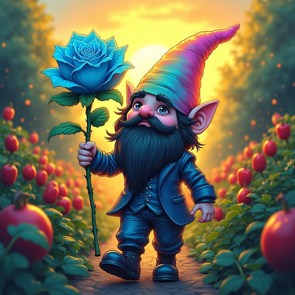 Gleeful Gnome in Vibrant Watercolor Garden
