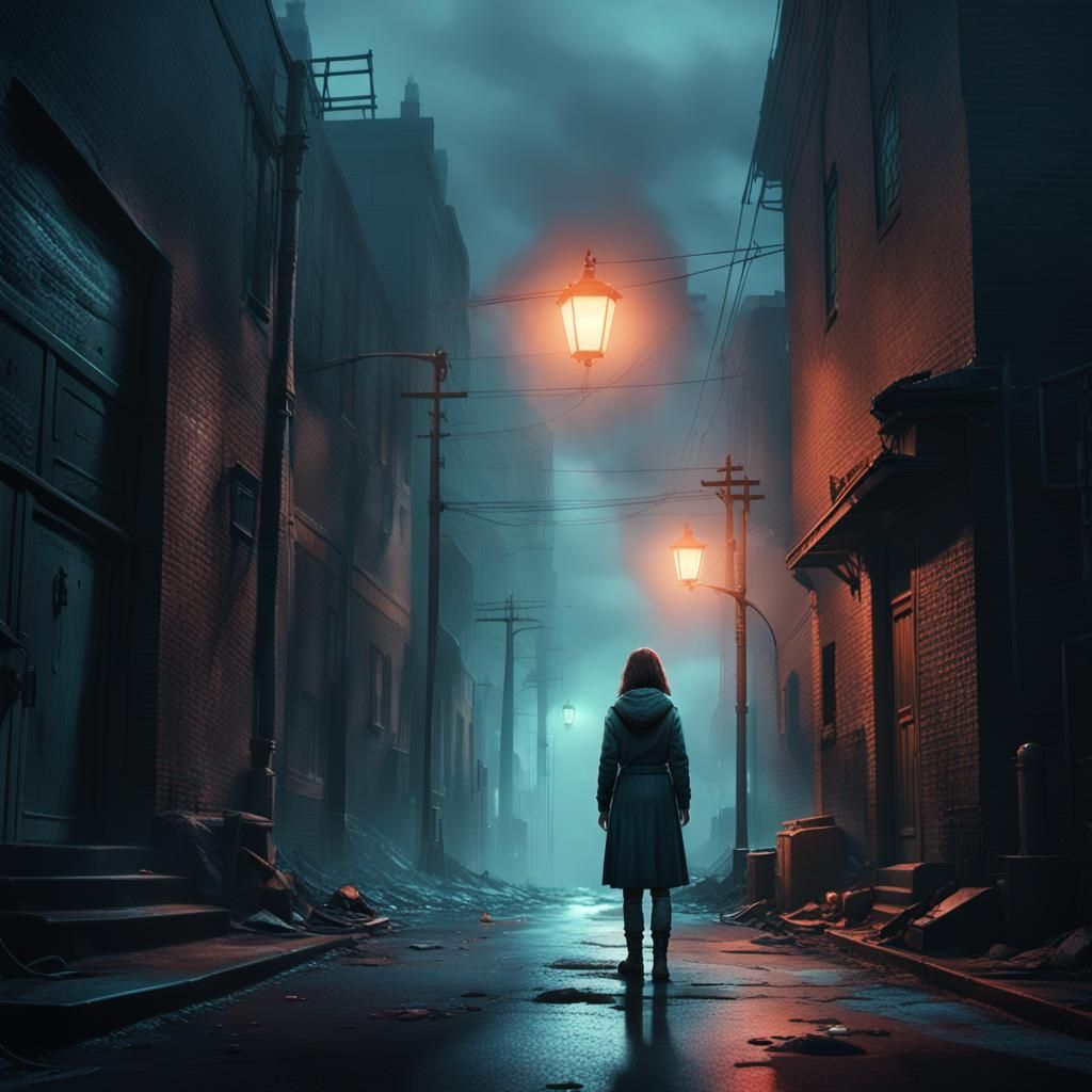 Mystical Heroine in Urban Alleyway: Digital Matte Painting