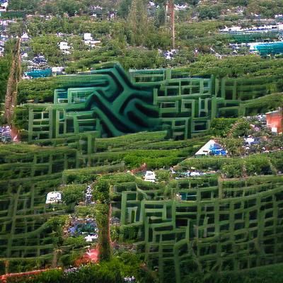 Cyberpunk Hedge Maze with Neon Lights