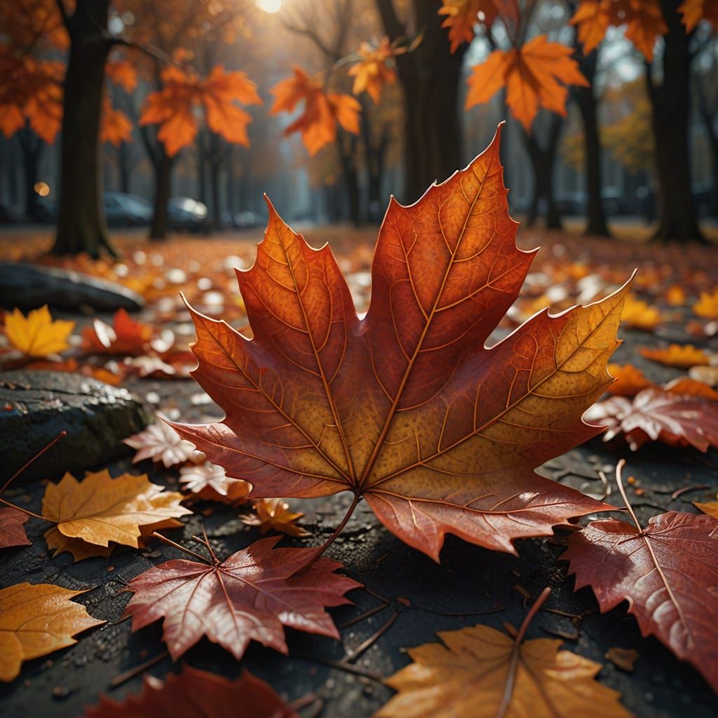 Photorealistic Autumn Leaf with Cinematic Lighting
