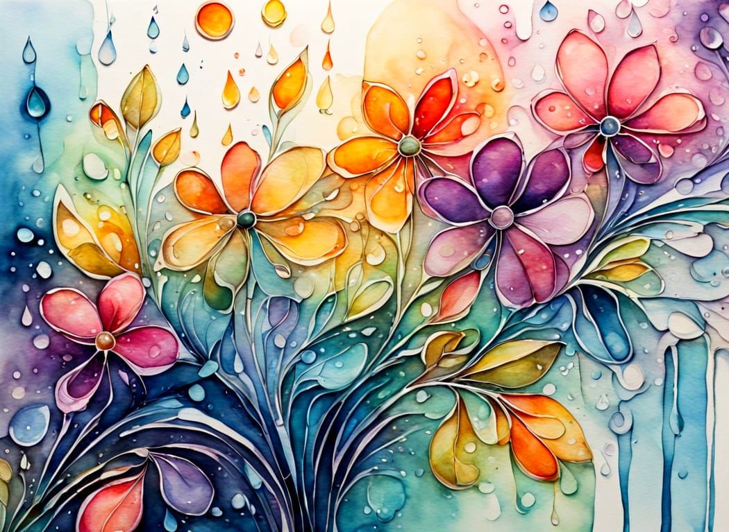 Flowers in rain (2 images)