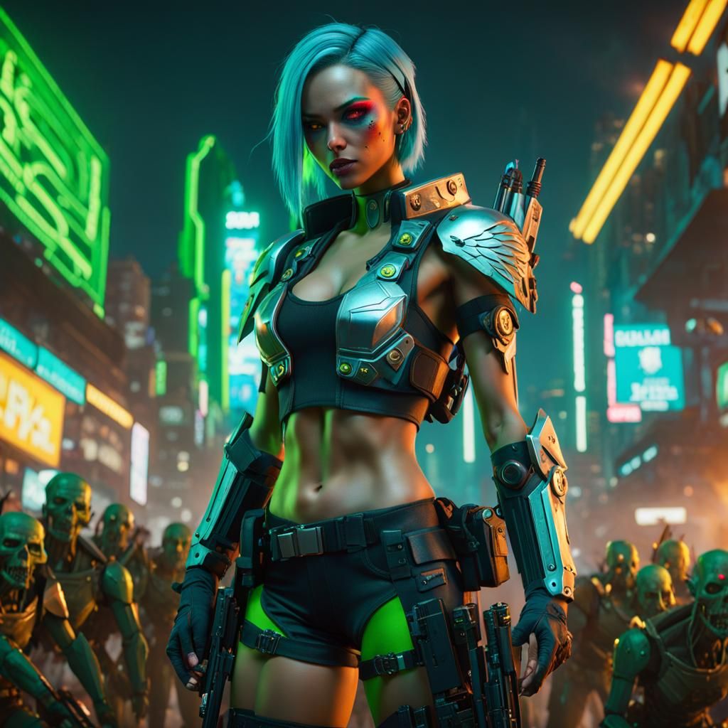 Winged Cyborg Warrior in Cyberpunk 2099 Neon Style