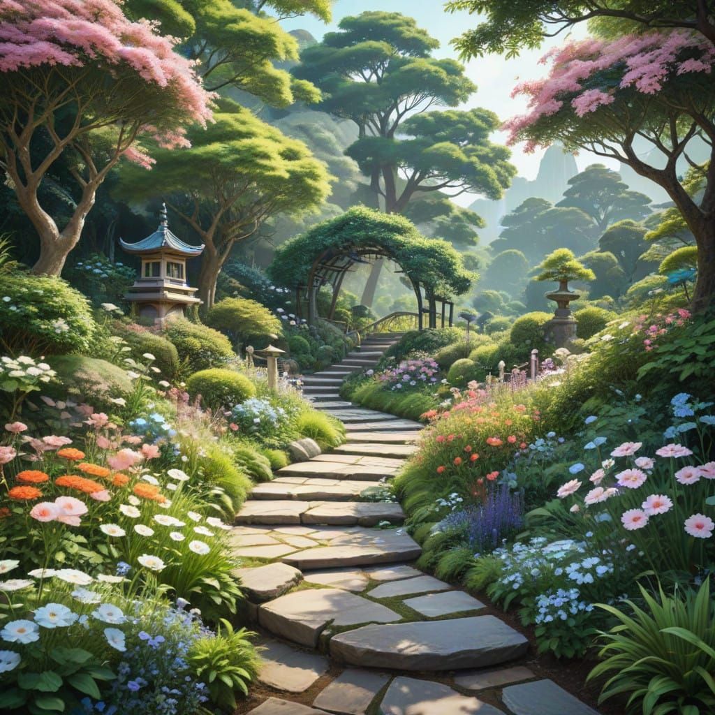 Surreal Anime Garden Oasis