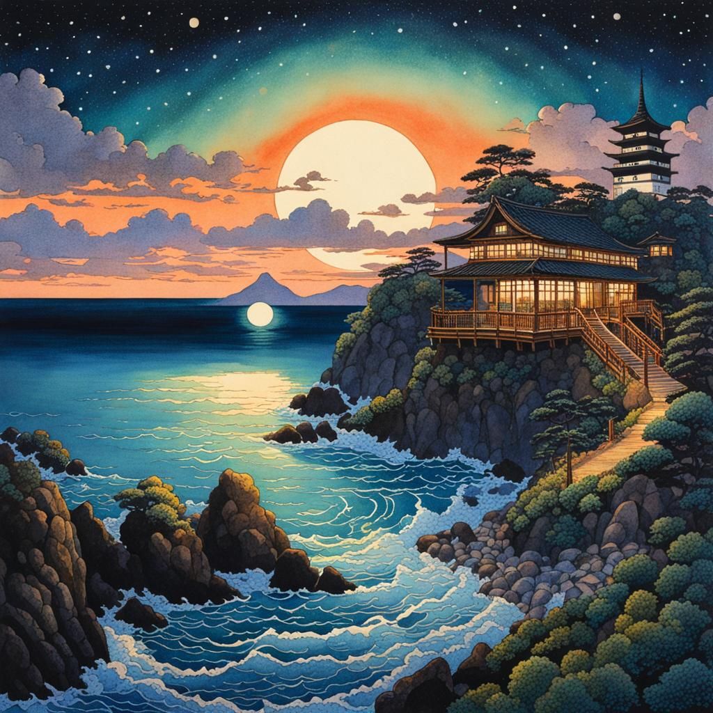 Dream Landscape in Ukiyo-e Steampunk Style