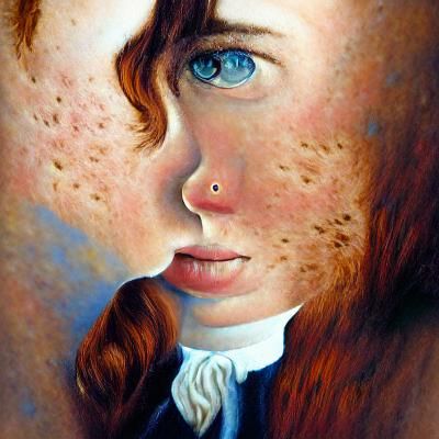 Auburn-Haired Woman Portrait in Oil on Canvas