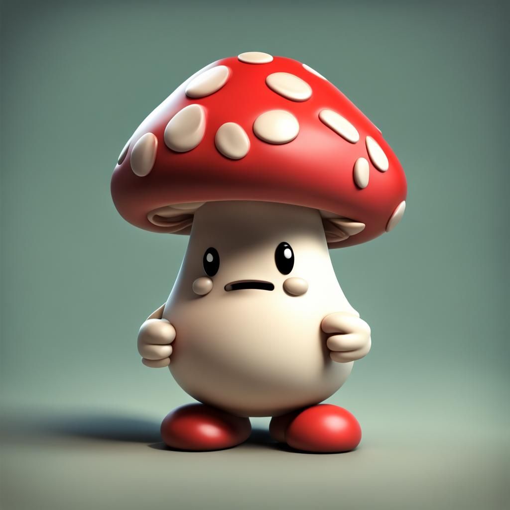 Grumpy Mushroom Giving the Middle Finger in 3D