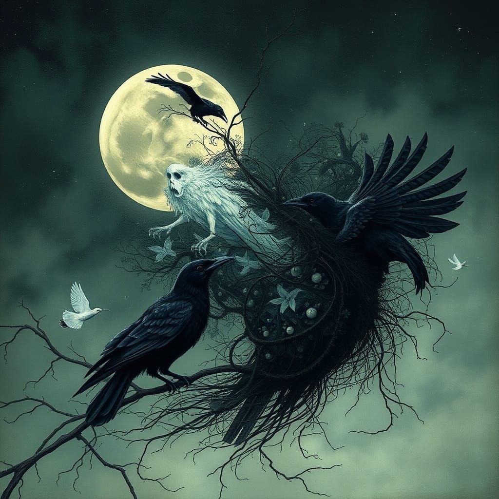 Surreal Ravens Haunt an Ancient Specter