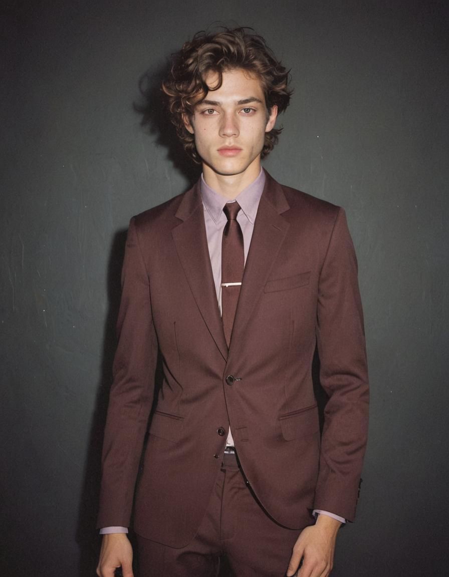 Burgundy Suit: Glimmering Light Effects in Dark Room