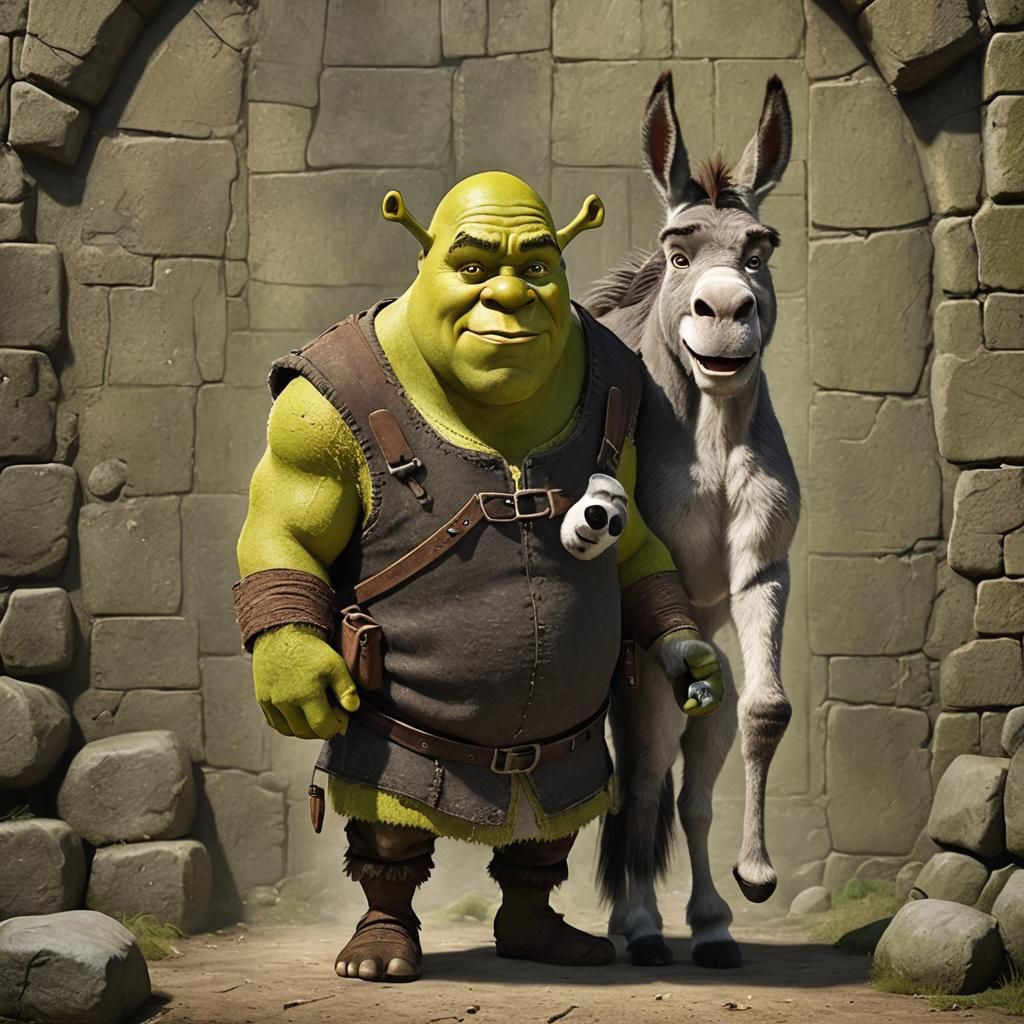 Realistic Shrek and Donkey Illustration