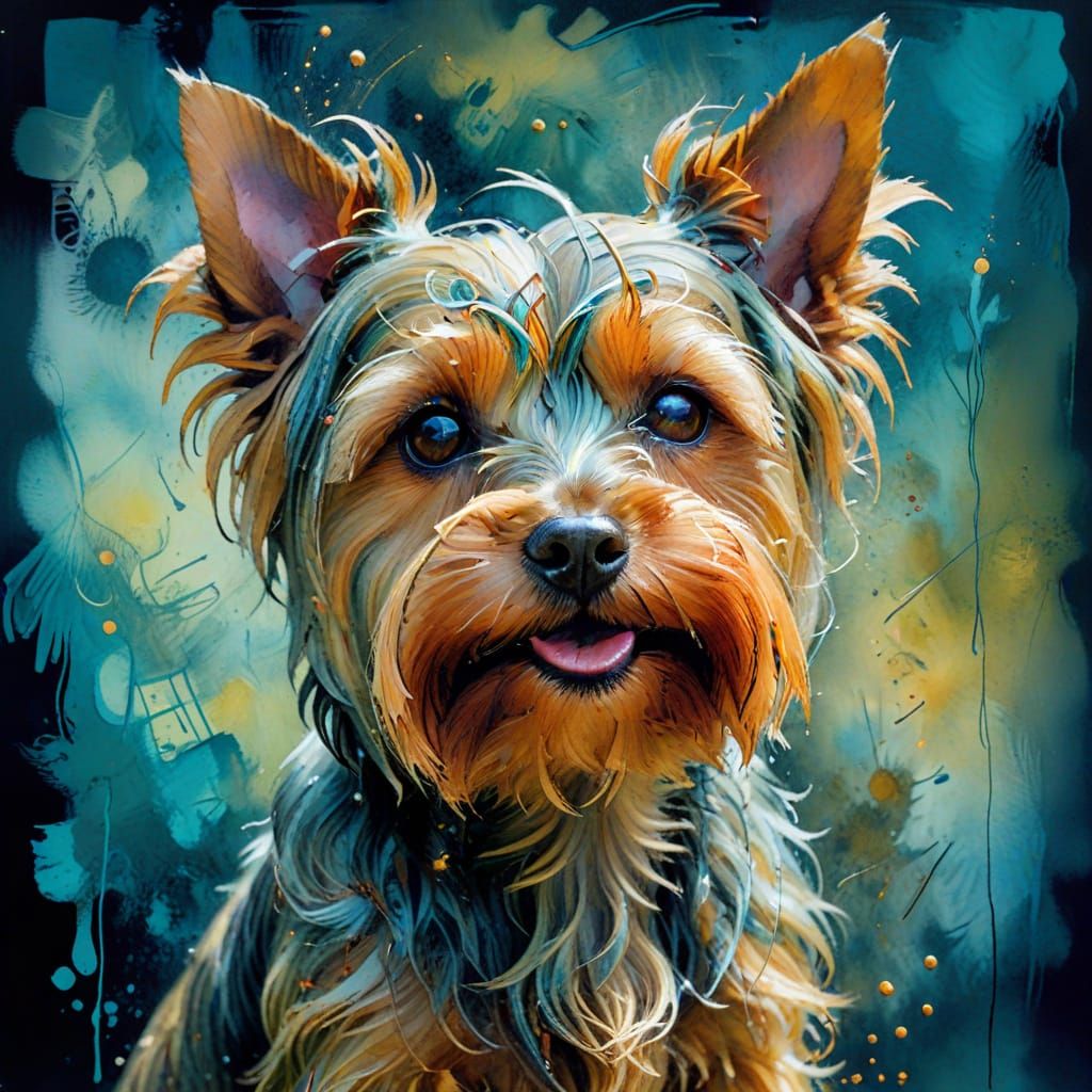 Whimsical Yorkshire Terrier in Impressionist Oil Painting