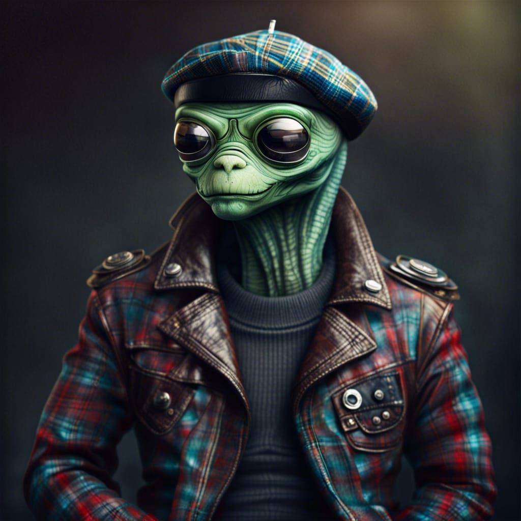 Hipster Space Alien in Impasto Style